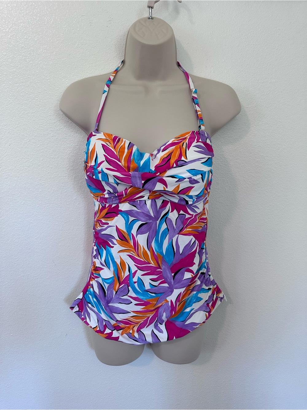 Anne Cole Multicolor Leaf-Print Tankini Swimsuit - Purple, Blue, Orange, White